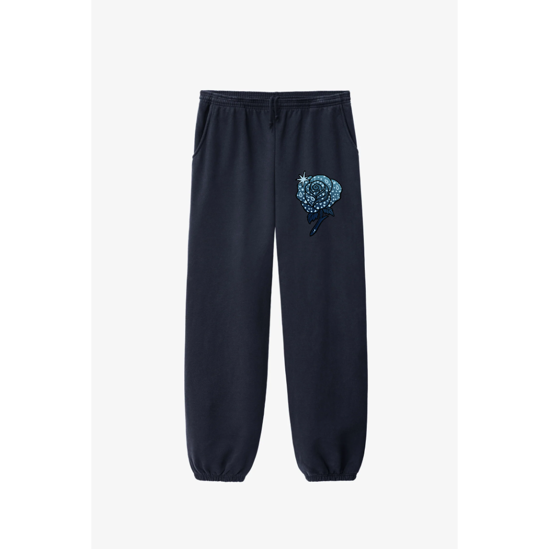 MONOCHROME FLOWERS CUFFED SWEATS [NAVY]