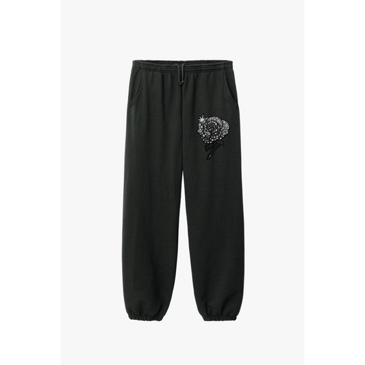 MONOCHROME FLOWERS CUFFED SWEATS [BLACK]