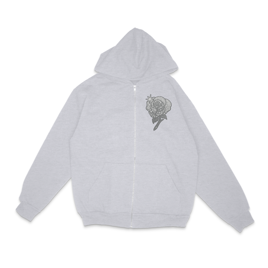 MONOCHROME FLOWERS ZIP HOODIE [GREY]