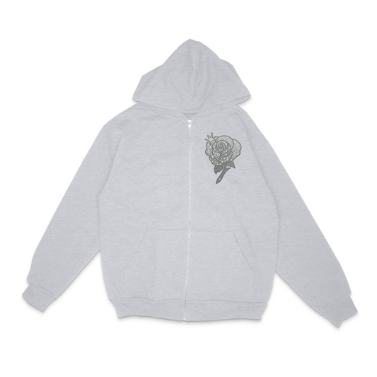 MONOCHROME FLOWERS ZIP HOODIE [GREY]